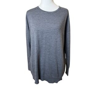 Talbots Gray Pure Merino Wool Long Sleeve Sweater Tunic‎ Zip Side Slits Med Flaw